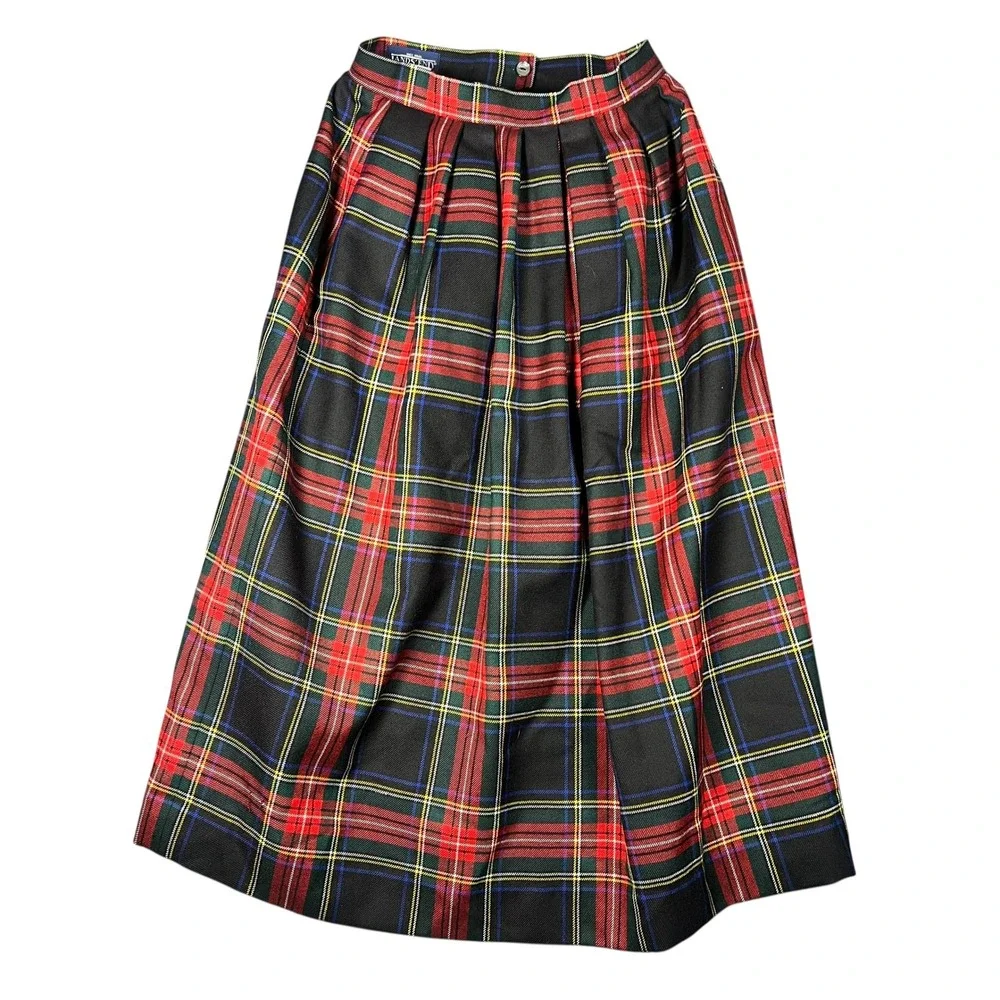 Lands End Vintage Wool Plaid Skirt Scotland Red Green Tartan Midi Womens 8 - Picture 2 of 9